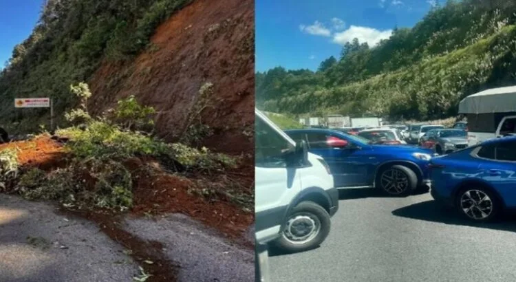 Deslave genera caos vial en la autopista México-Toluca