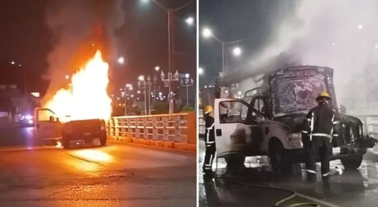 Se incendia grúa del área de Alumbrado Público en Pachuca