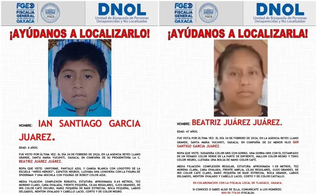 Buscan a un menor de 6 años y a su madre desaparecidos en la Mixteca de Oaxaca
