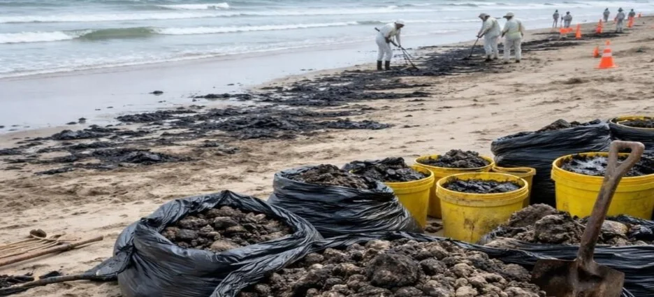 Se refuerza la limpieza en las playas de Tamaulipas, se retiran 236 kg de chapopote en un día