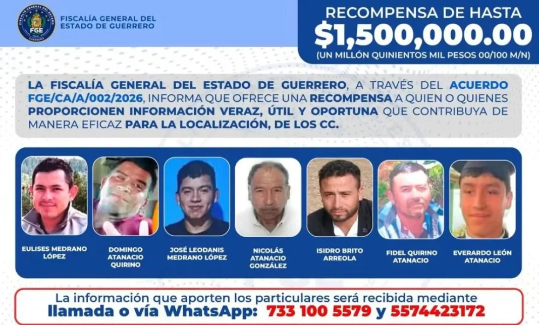 Ofrecen recompensa de 1.5 millones de pesos para encontrar a siete campesinos desaparecidos en Guerrero